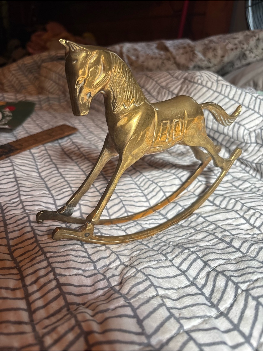 Full Brass Rocking Horse Decor  heavy duty mcm mid century modern golden